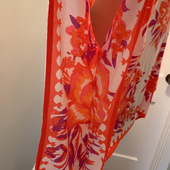 Orange Purple Summer Tropical Hawaiian Floral Poncho Top Missy O/S fits most - Picture 4 of 8